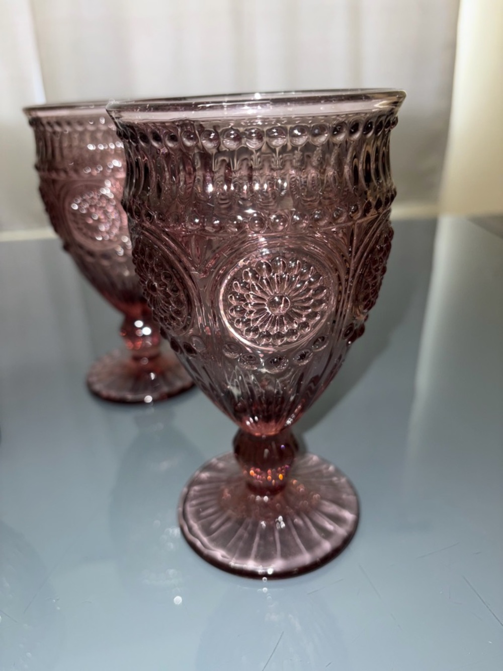 The Pioneer Woman Plum Glass Goblets w/ Embossed Floral Design - Picture 3 of 10
